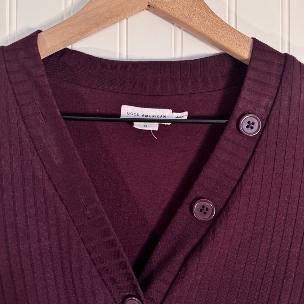 Good American Burgundy Ribbed Button Down  Long Sleeve Bodysuit Size Small - Picture 7 of 12